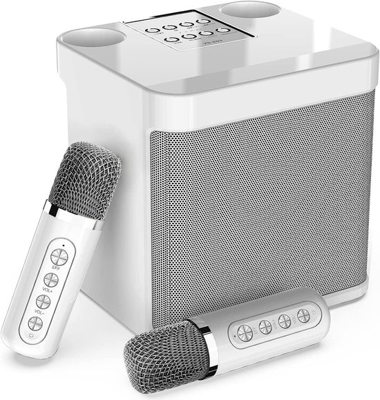 Draadloze Karaoke Microfoons Bluetooth Luidspreker met 2 Draadloze Microfoons voor Zingen, Draagbaar Geluidssysteem voor Feesten, Activiteiten, Bluetooth Ondersteuning, AUX, USB/TF (Wit) van Merkloos