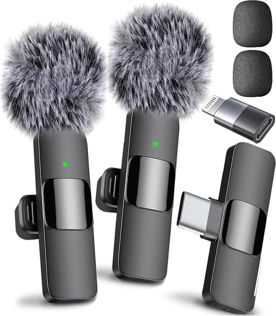 Draadloze Mini Microfoon Geschikt voor iPhone, iPad, Android - 2 Pack Lavalier Microfoon voor Video Opname - Geschikt voor iPhone Mic Kristalhelder Opname met USB-C voor Content Creators