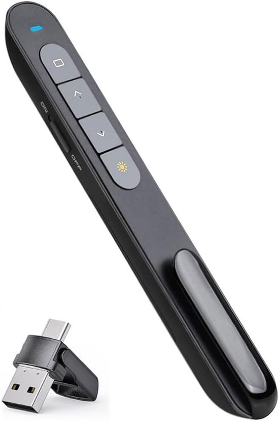 Draadloze Presentatie Clicker met USB-C en Type-A Ontvanger voor PowerPoint en Google Slides