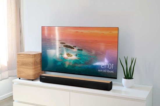 Draadloze Soundbar - Home Cinema Systeem - Films en Muziek - Draadloze Subwoofer - 300W Muziekvermogen - Zwart en Hout