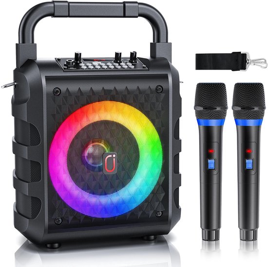 Draadloze speaker - Draagbare Bluetooth-luidspreker - karaokesysteem - Karaoke - met microfoon en LED-licht - 3D-surroundgeluid