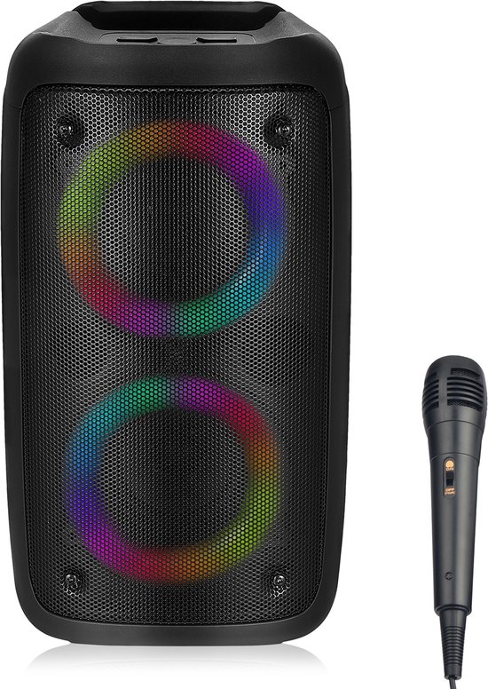 Draadloze Speaker met LED-verlichting - 2.1 Kanaals Stereo, Hoog Volume, Incl. Microfoon - Draagbaar met Handvat - Geschikt voor Buiten, Camping