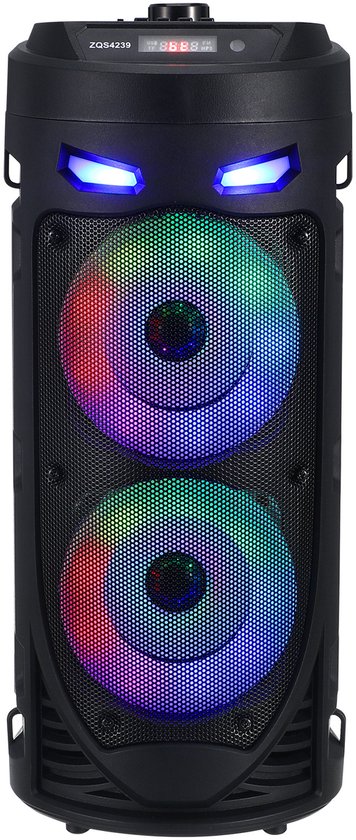 Draadloze Speaker met LED-verlichting – 8W x 2 Stereo, 1800mAh, Bluetooth 5.0 – Incl. Microfoon, Afstandsbediening & Schouderriem – Geschikt voor Buiten, Feest, Tuin of Strand - Zwart