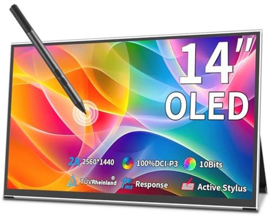 Draagbaar 14 inch OLED Monitor - 2560 x 1440 - 2K Scherm met 100% DCI-P3 en 1ms Reactietijd