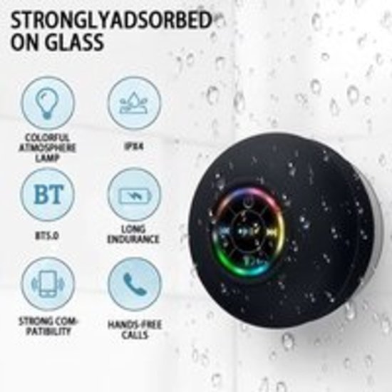 Draagbaar Bluetooth Speaker met LED, Waterdicht, Zuignap, Mini Stereo voor Buiten & Badkamer van Merkloos
