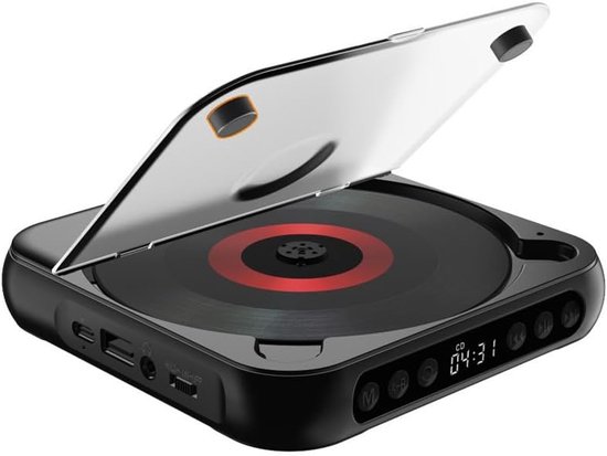 Draagbare Bluetooth CD-speler - USB-C Snelladen - Ultradun & Compact - Ondersteunt MP3 & WMA - 1200mAh Batterij - Incl. AUX - Zwart