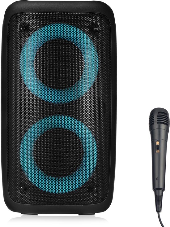Draagbare Bluetooth Speaker – Draadloze Luidspreker met Kleurrijke LED-verlichting – Hoge Volume Output – Incl. Microfoon – Voor Buiten, Feesten & Camping – Zwart van Merkloos