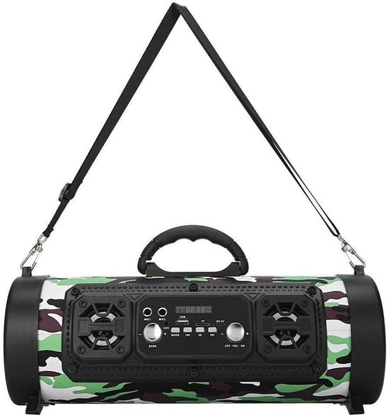 Draagbare Bluetooth-speaker, draadloze speaker van 3000 mAh met subwoofer, 15 W vermogen, Bluetooth-speaker met FM-radio en dubbele microfoon voor thuis en buitenshuis (groen)