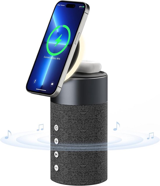 Draagbare Bluetooth Speaker met Magnetische Draadloze Oplader en Nachtlampje van Merkloos