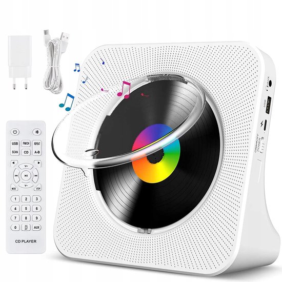 Draagbare CD Speler - 5-in-1 CD Speler Bureau - Multifunctionele - Bluetooth - FM Radio - USB - AUX - Afstandsbediening - Voor Slaapkamer en Woonkamer - Wit