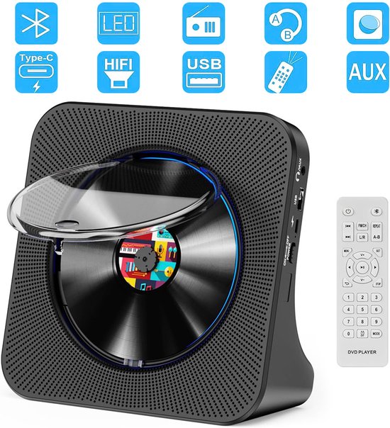 Draagbare CD-Speler - Bluetooth - CD-Speler - Kleine Luidspreker - USB-Lezer - FM-Radio - Timer - LCD-Display - Stofhoes - Kindercd-Speler Afspelen met Hoofdtelefoonaansluiting - CD/Bluetooth/FM/AUX/USB - 5 Modi