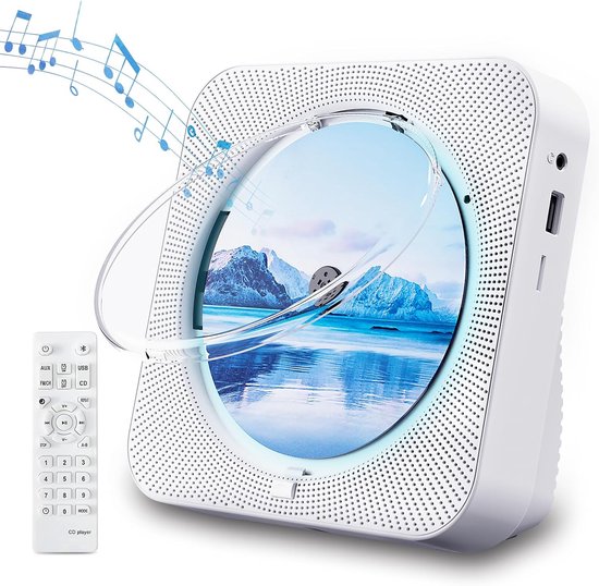 Draagbare CD-Speler -Bluetooth met Dubbele Luidsprekers- HiFi-luidsprekers radio-Oplaadbare CD-Speler met USB-C- Wit van Merkloos