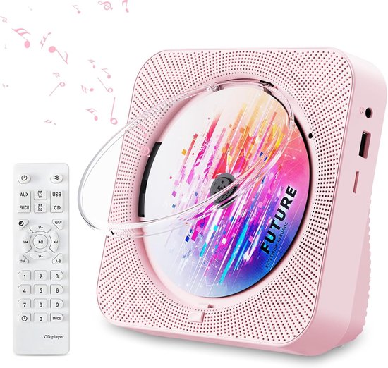 Draagbare CD-Speler -Bluetooth met Dubbele Luidsprekers- HiFi-speaker radio-Oplaadbare CD-Speler met USB-C-Roze van Merkloos