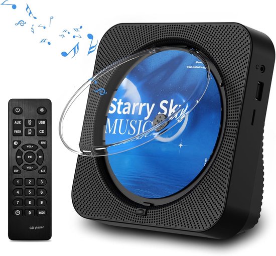 Draagbare CD-Speler -Bluetooth met Dubbele Luidsprekers- HiFi-speaker radio-Oplaadbare CD-Speler met USB-C-Zwart van Merkloos