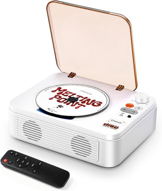 Draagbare cd-speler met Bluetooth, 2600mAh-batterij, USB- en AUX-ingang, twee 3W-luidsprekers en afstandsbediening – ideaal voor senioren, een nostalgisch cadeau of voor een thuisfeestje (wit)