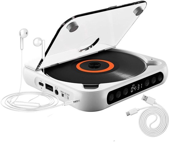 Draagbare cd-speler met Bluetooth 5.3 – wit, 2000 mAh, ondersteunt CD/USB/SD/AUX, voor thuis en reis
