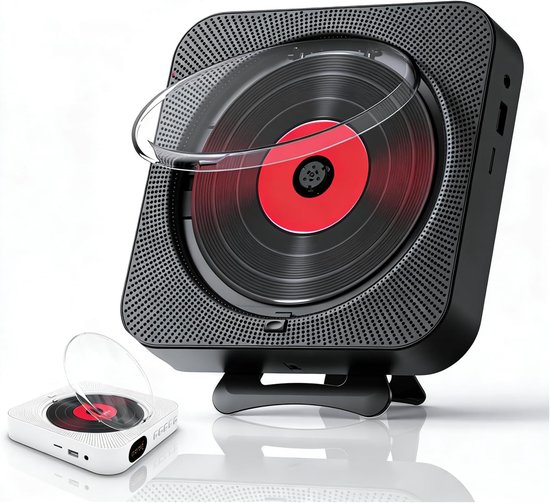 Draagbare CD-speler met Bluetooth, HiFi Luidspreker, Wandmontage, USB/AUX Muziekspeler, zwart