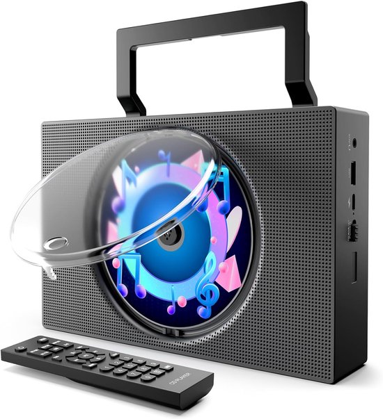 Draagbare cd-speler met Bluetooth - Oplaadbare cd-speler met FM-radio, USB, AUX en afstandsbediening - Stereogeluidssysteem met 4000 mAh-batterij - Ondersteunt cd/cd-r/cd-rw/mp3/wma（Zwart）
