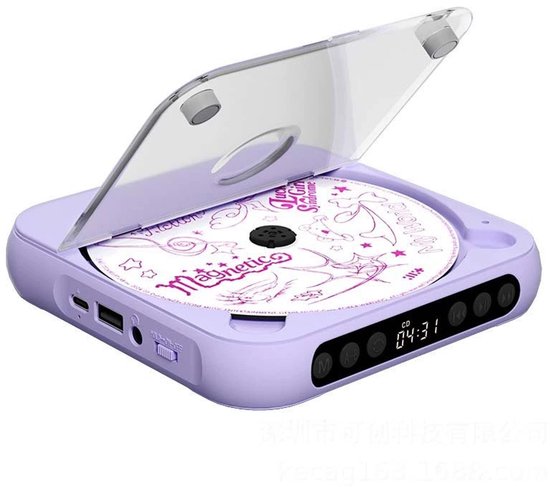 Draagbare cd-speler met dubbele stereoluidsprekers - oplaadbare draagbare cd-speler met Bluetooth voor thuisgebruik, inclusief hoofdtelefoon, ondersteunt cd/aux/usb, paars