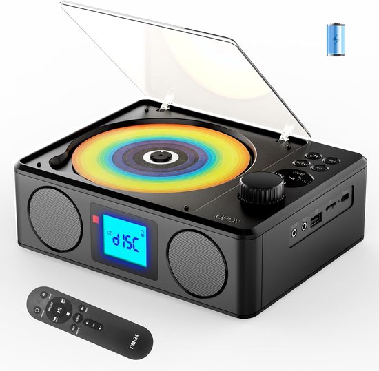 Draagbare cd-speler met luidsprekers- oplaadbare Bluetooth cd-speler met FM-radio en afstandsbediening - MP3/USB/TF afspeelbaar met stereogeluid - Slaaptimer/lcd-display/koptelefoonaansluiting