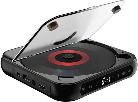 Draagbare cd-speler (zwart), retro desktop cd-speler, oplaadbaar, compatibel met cd/cd-r/cd-rw/mp3 voor thuis/in de auto.