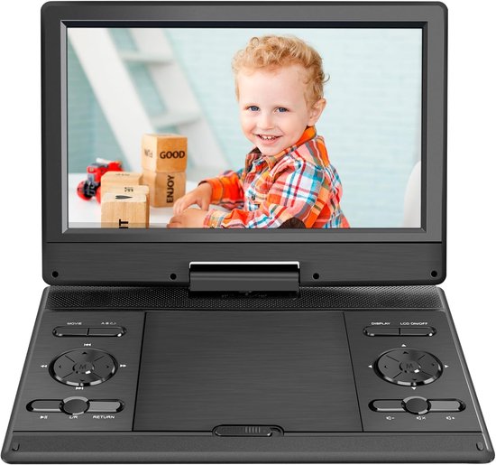 Draagbare DVD Speler 14,9 Inch – 12,1" HD Scherm | Oplaadbaar | USB & SD | TV Synchronisatie | Zwart