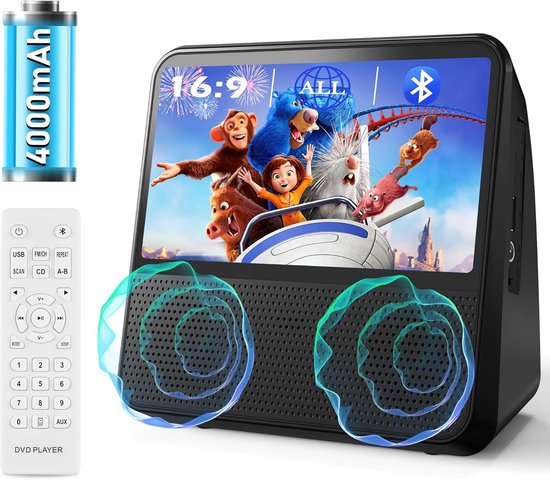 Draagbare DVD-speler - Auto mediaspeler - Reizen en entertainment - Bluetooth connectiviteit - 7 inch scherm - Zwart