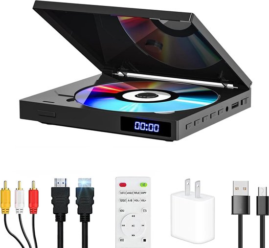 Draagbare DVD Speler - Compact Ontwerp - 9-inch Scherm - Meerdere Regio's Ondersteuning - Langdurige Batterij - Ingebouwde Luidsprekers - Inclusief Oortelefoons, Afstandsbediening en Autolader - Ideaal voor Onderweg en Reizen van Ayangoods
