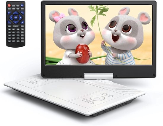 Draagbare DVD Speler - Films Kijken - Onderweg Entertainment - Draaibaar HD Scherm - 14 Inch Scherm - Wit