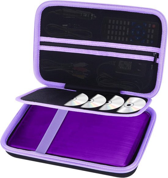Draagbare DVD Speler Hoes - Beschermhoes Opbergtas - Reizen Muziek Film - Schokbestendig Waterafstotend - 10.5 Inch Compatibel - Zwart Paars