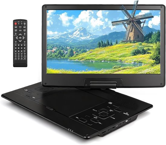 Draagbare DVD-speler - Mobiele Mediaspeler - Film Kijken - Draaibaar HD Scherm - 156 Inch - Zwart