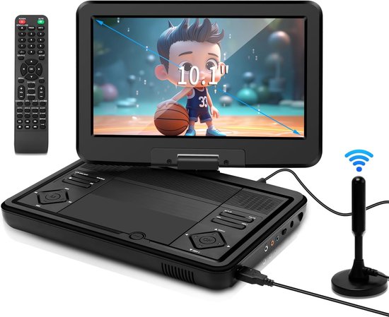 Draagbare DVD Speler - Mobiele TV - Reizen en Ontspanning - Ingebouwde DVB-T2 Tuner - 10.1 Inch Scherm - Zwart