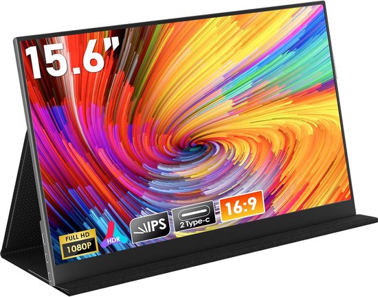 Draagbare Monitor 15,6 Inch FHD IPS Scherm met Type-C/USB-C Poort voor Laptop, PC, PS4, PS5 en Mobiele Apparaten