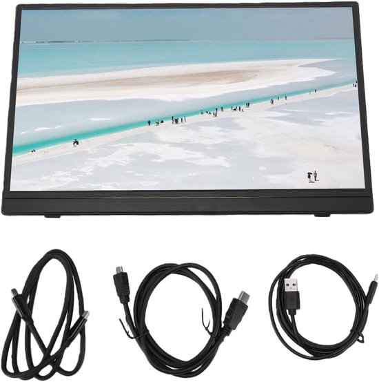 Draagbare Monitor - Extern Beeldscherm - Mobiel Werken - Ingebouwde Batterij - 156 Inch - Zwart