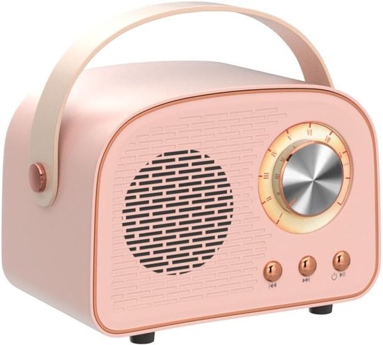 Draagbare Retro Vintage Bluetooth Speaker - TWS, U-Disk, TF Kaart, AUX - Voor Huis, Reizen & Buiten Gebruik (Roze) van Merkloos