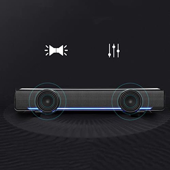 Draagbare Soundbar, Stereo Soundbar met USB-kabel Muziekspeler, Bass Surround Geluidsbox met 3.5mm Audio Plug voor PC, Mobiele Telefoons, Desktop, Laptop, TV, Tablet MP3, MP4 (Zwart)