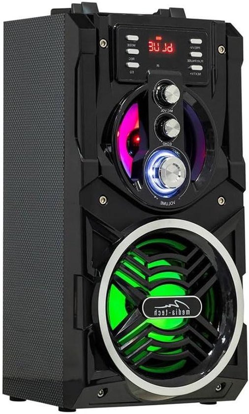 Draagbare Speaker - Bluetooth Box - Muziek Afspelen - Dubbele Microfoon Ingang - 18 W Vermogen - Zwart