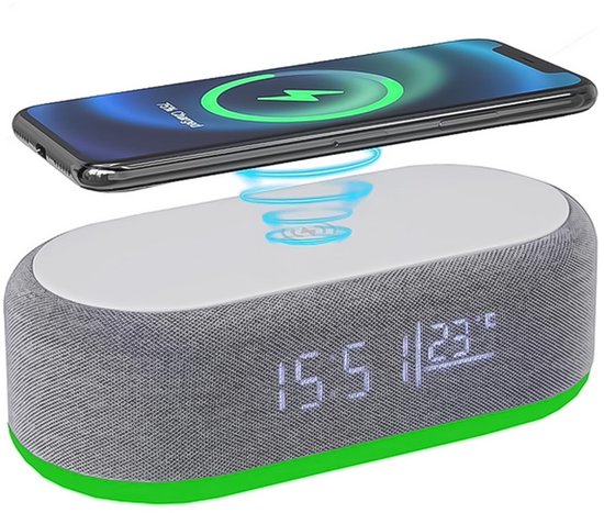 Draagbare Speaker - Bluetooth Speaker - met Draadloos Opladen - Dimbaar Nachtlampje - Radiowekker - 15W