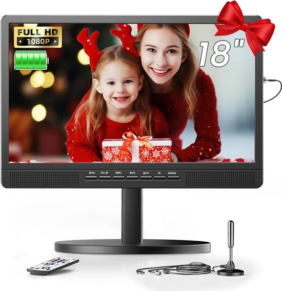 Draagbare TV - Mini Monitor - Kamperen of Reizen - Ingebouwde Batterij - 18 Inch - Zwart