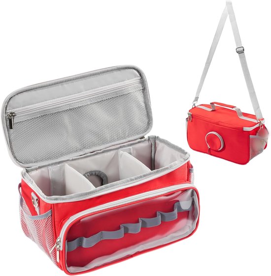 Draagtas, compatibel met Toniebox, figuren, hoofdtelefoon, laadstation, draagbare opslag, draagtas met schouderriem en handvat, voor reizen, wandelen, rood, rood, Reistas