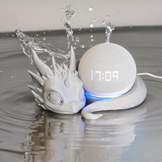Draken Speaker Houder - Smart Speaker Accessoire - Bureau Decoratie - 3D Geprint Ontwerp - 20.5 cm Lengte - Transparant