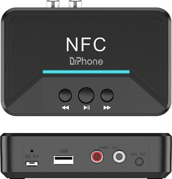 DrPhone DBR3 NFC Draadloze Bluetooth 5.0 EDR Audio Ontvanger met 3.5mm jack/ RCA / AUX + USB - HiFi Stereo Adapter – Zwart van Merkloos