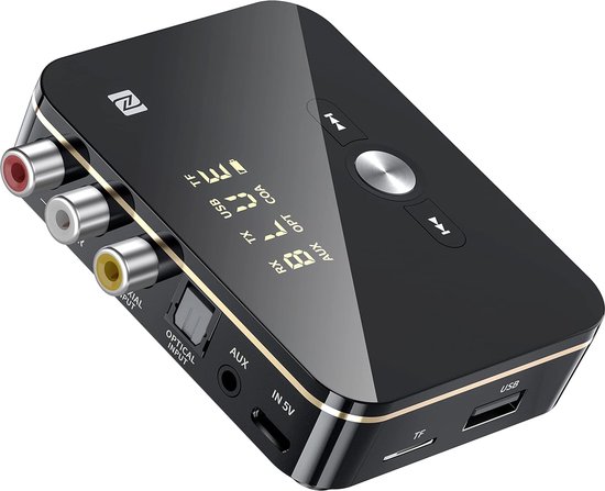 DrPhone DBR5 – 2-in-1 NFC Bluetooth 5.0 Adapter – Zender & Ontvanger – AUX / RCA / Optisch / Coaxiaal – USB & MicroSD – Voor TV, PC, Auto & Speakers