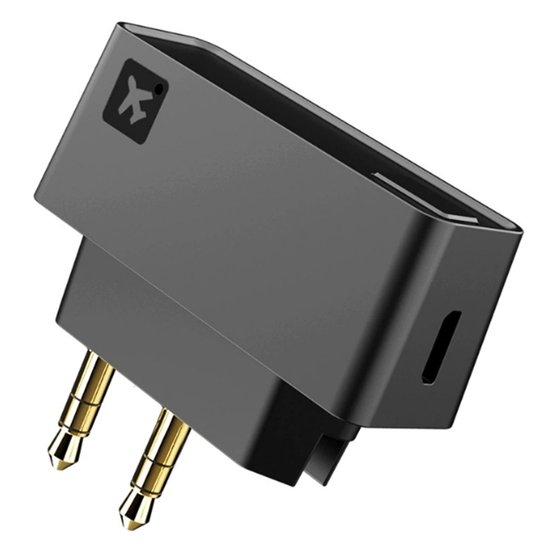 DrPhone PlanePair Bluetooth 5.0 Vliegtuig Adapter – Airline Flight Audio Transmitter – 3.5mm Dual Plug – Voor Draadloze Koptelefoons - Zwart