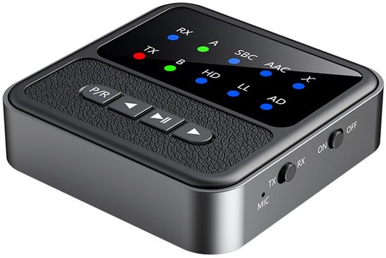 DrPhone PulseLink Bluetooth 5.4 Transmitter & Receiver – aptX Adaptive/HD/LL – Dual Connect – 24bit HiFi – 50u batterij – AUX & RCA - Zwart van Merkloos