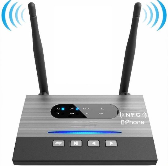 DrPhone SKYLINK MEGA - 3 in 1 Bluetooth Audio Adapter AptX - Toslink SPDIF Receiver - RX / TX / ByPass - Receiver / Ontvanger - 80M afstand - 2 Koptelefoons - AptX van Merkloos