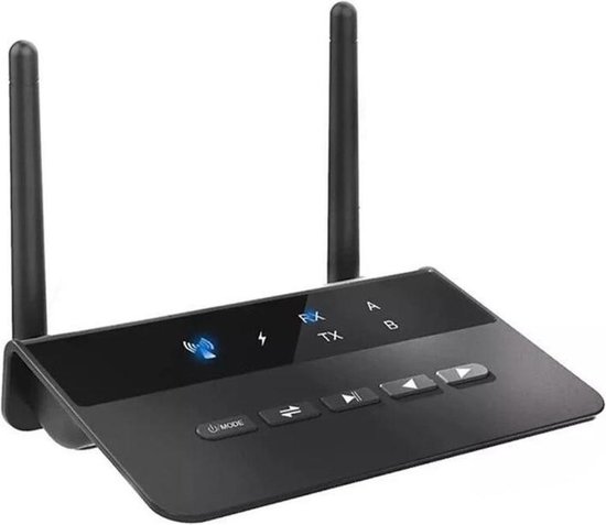 DrPhone SKYLINK MEGA2 – 2 in 1 Bluetooth Audio Adapter AptX - RX / TX / - Receiver / Ontvanger - 80M afstand - 2 Koptelefoons - Zwart van Merkloos