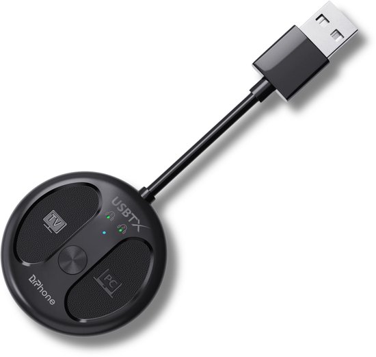 DrPhone WaveCast Bluetooth 5.4 Audio Zender (Transmitter) – USB Plug & Play – 50m Bereik – Ultra Low Latency – Twee Bluetooth-koptelefoons of speakers tegelijk koppelen – Geschikt voor TV, PC, Laptop, Switch & PS5 - Zwart van Merkloos