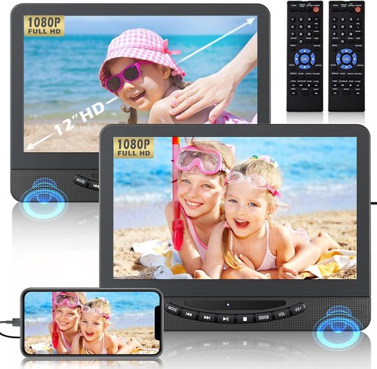 Dubbele 12 Inch Auto DVD Speler met 2 Schermen voor Hoofdsteun - HDMI 1080p