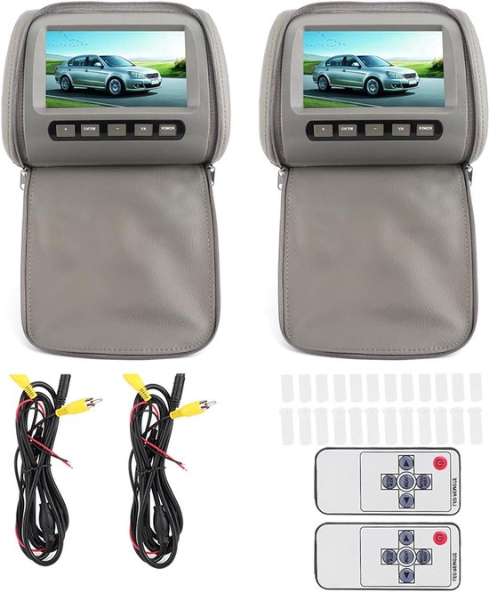 Dubbele Auto DVD-spelers - Hoofdsteun Videospelers - Reis Vermaak - 7 Inch HD LCD - Instelbare Afstand - Grijs